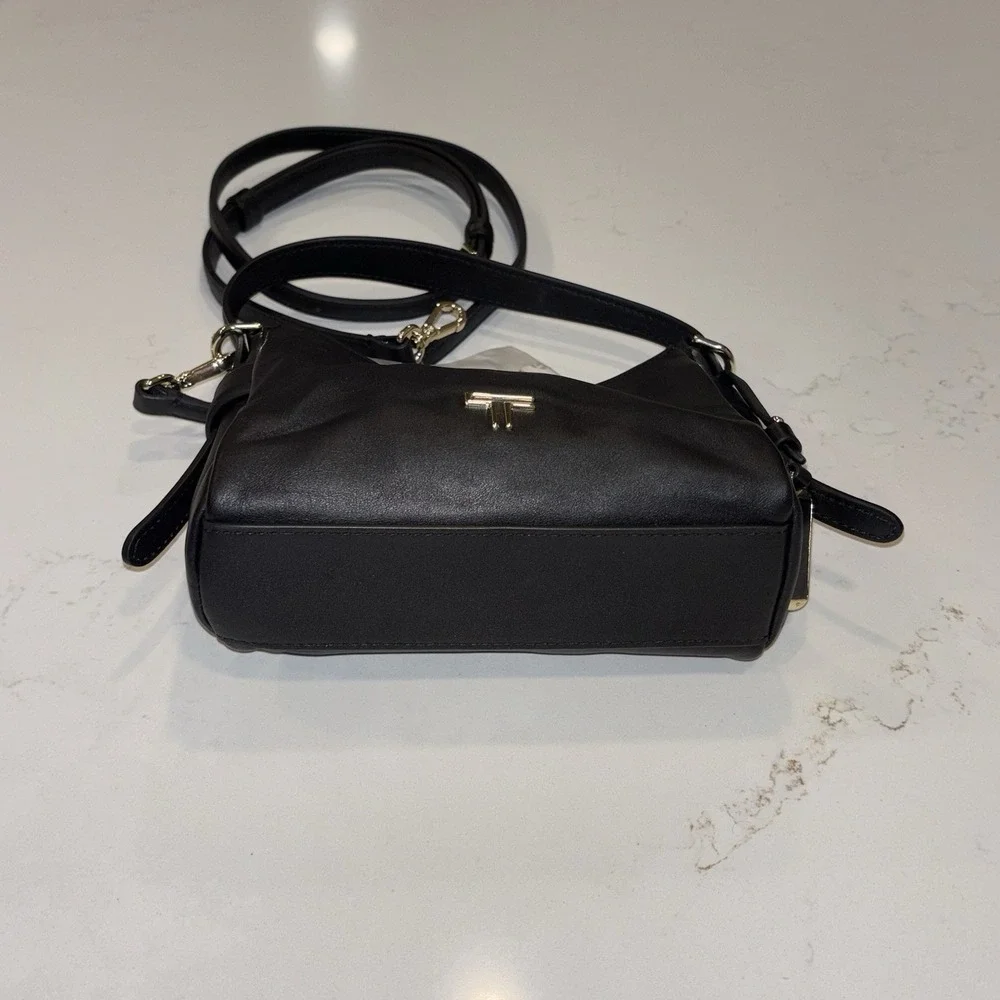 NWT TUMI Voyageur Evora Mini Hobo Black Leather Crossbody Bag Gold Hardware